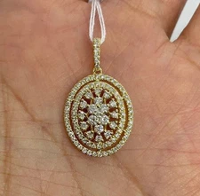 Diamond Oval Cluster Pendant 14K Yellow Gold Plated F/Chain 2.00Ct Round Cut