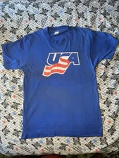 USA National Ice Hockey Team T-Shirt Blue Vtg Screen Stars Single Stitch  size m