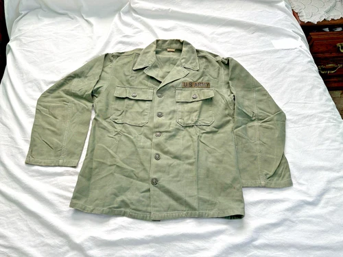 Vintage 1968 Vietnam Sateen OG 107 Type 1 Military Shirt Cotton Small