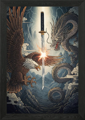 Adler Drache Katana gerahmtes Wandbild Poster Leinwanddruck Bild
