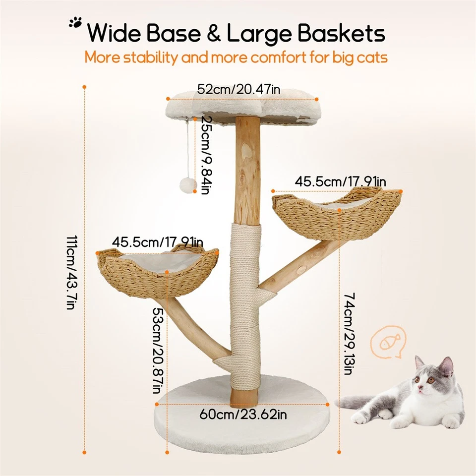 🐈🐾Arbre à chat bois massif 110 cm Bingopaw griffoir stable design moderne NEUF - Photo 3/4