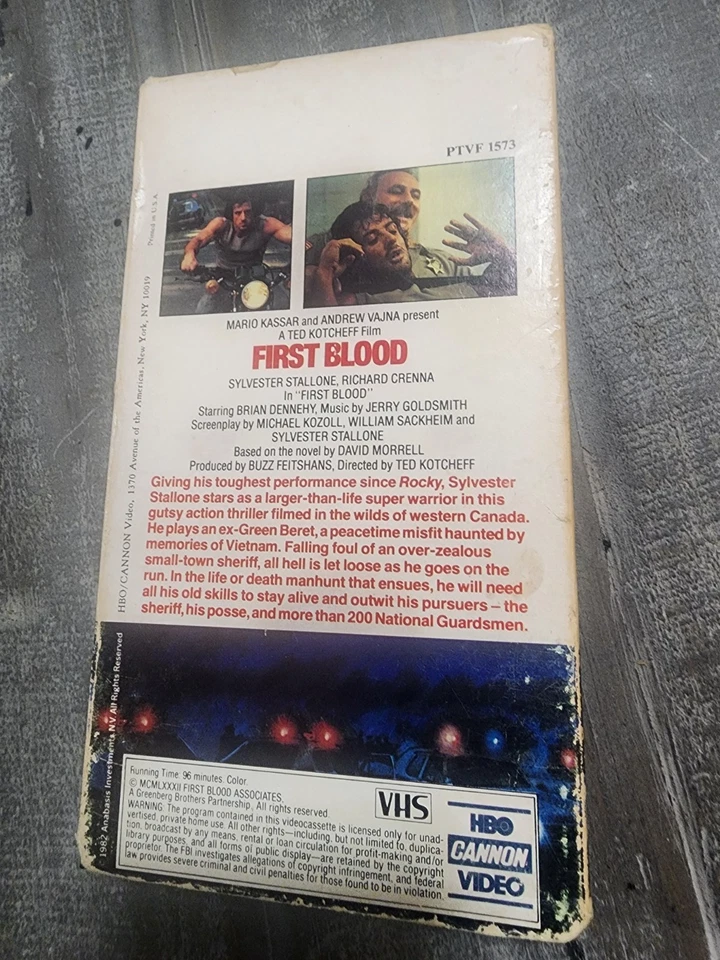 FIRST BLOOD (1982 VHS) RAMBO Sylvester Stallone, Brian Dennehy HBO CANNON VIDEO - Image 2 of 4