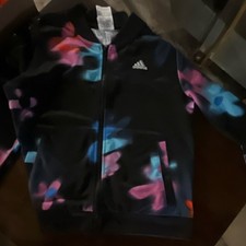 adidas Girls Track Jacket Pants Set L Black Floral 100 Polyester Activewear