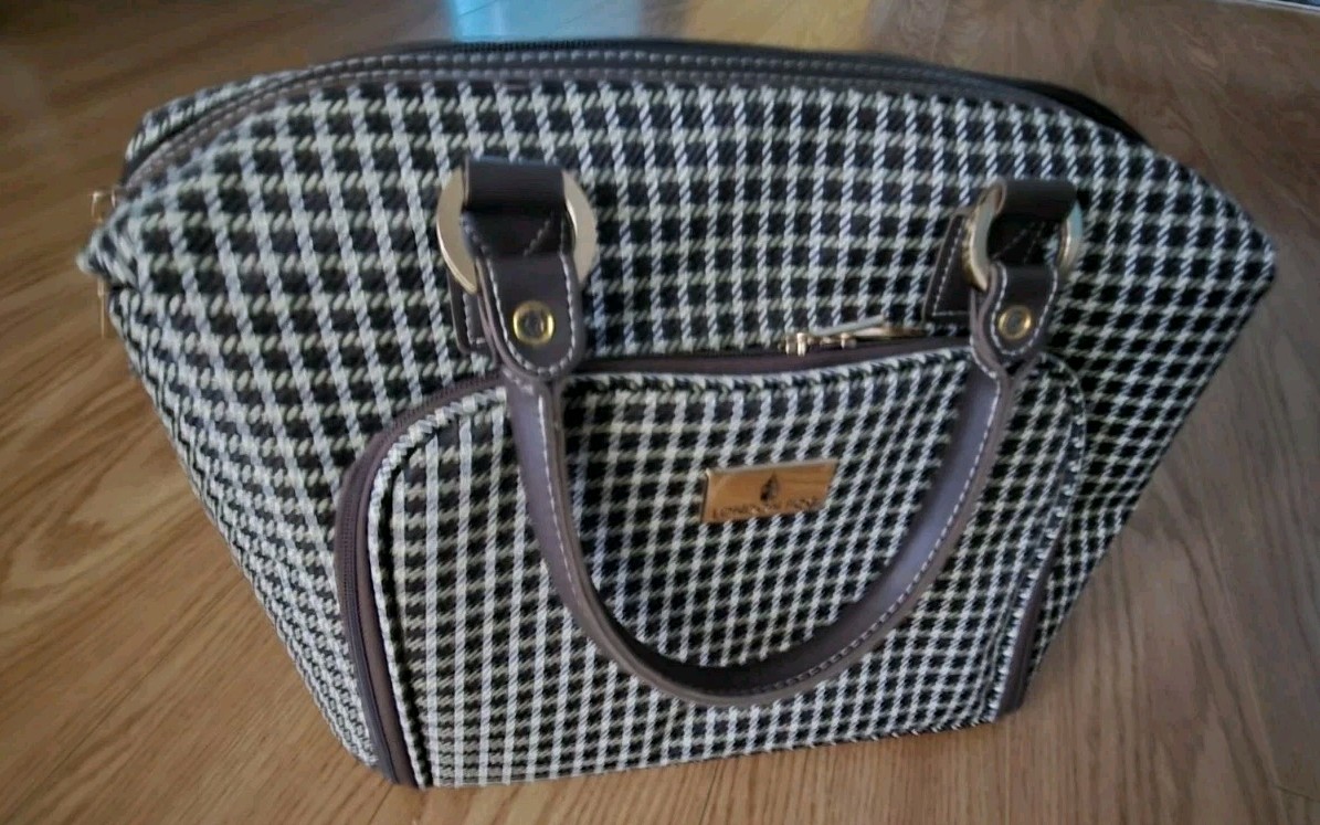 London Fog Carry-On Bag Brown and Cream Houndstooth Overnight Bag