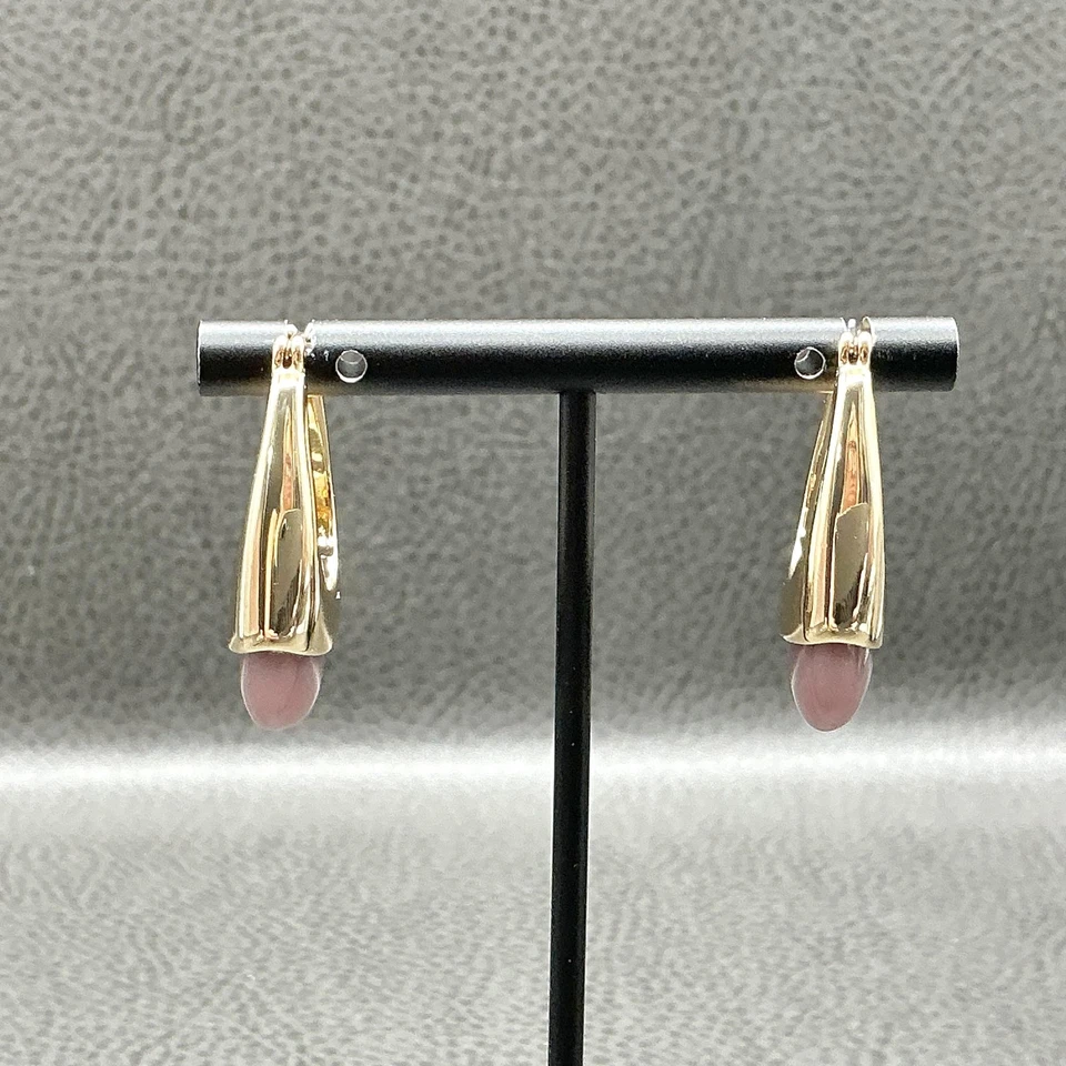 Модернистские серьги-кольца с куполом из розового люцита золотистого цвета капля 1,25 дюйма - Изображение 2 из 4