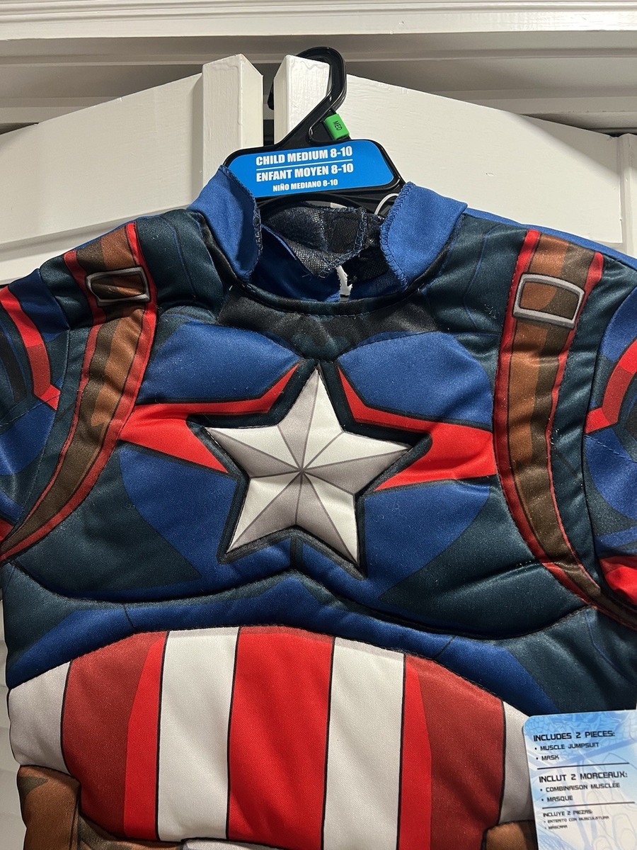 Captain America Muscle Costume For Boys - Large Size, Includes Padded Jumpsuit & Mask, Officially Licensed Marvel - View #8