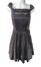 CITY STUDIO Juniors Size 9 Metallic Off Shoulder Mini Fit  Flare Dress Prom
