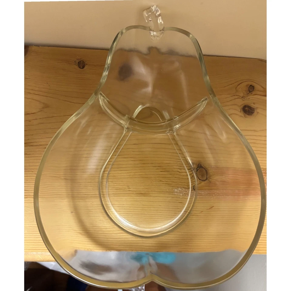 Prato de doces vintage vidro transparente em forma de pera com haste tigela de frutas - Imagem 2 de 4