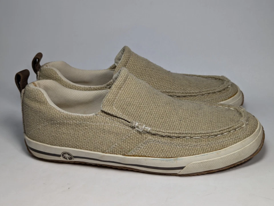 Zapatos Mocasines Margaritaville Barbados Para Hombre Talla 9.5 Lona Sin Cordones Beige Foto 3 de 4