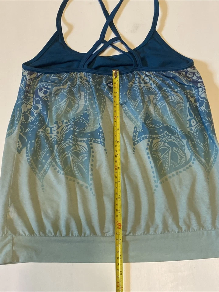 Camiseta sin mangas deportiva Prana para mujer sujetador incorporado espalda deportiva azul Ombré boho Foto 3 de 4