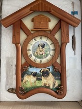 RARE: Pug Dog Cuckoo Clock Bradford Exchange Playful Pugs Linda Picken Working