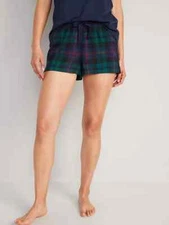 NWT Old Navy Flannel Boxer Pajama Sleep Shorts Green Blue Plaid Women XL XXL 2X