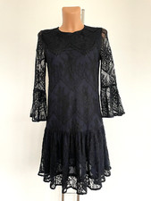 Ganni Black Larkin Lace Dropped Hem Women Dress / Size XS UK 6