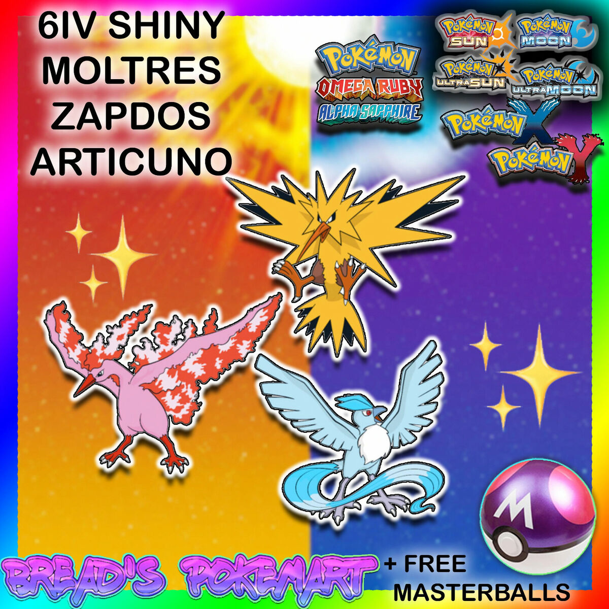 ✨Articuno+Zapdos+Moltres GALAR Shiny 6IV✨ Pokemon Scarlet & Violet 3-PACK  FAST