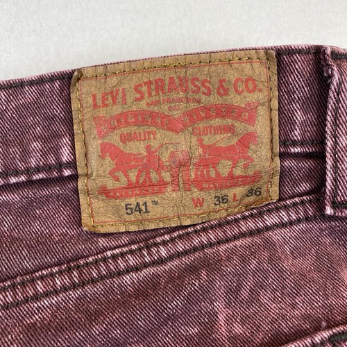 Levi's 541 Jeans Men's 36x24 (Measured) Red/Cranberry Acid Washed Marbled Dyed - Picture 7 of 9