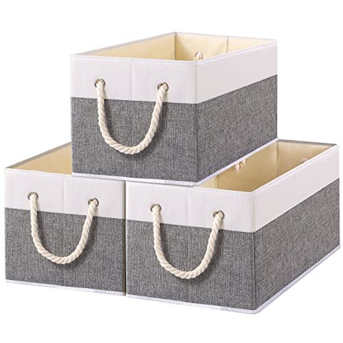 Foldable Storage Basket 3-Pack, Large 12.99x9.05x7.87in/(3-Pack） White/Grey