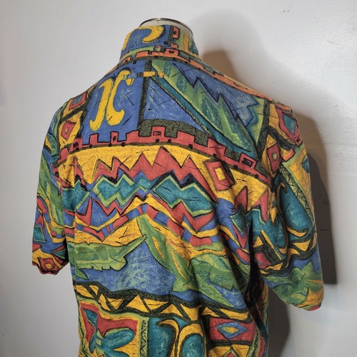 Vintage Territory Ahead Wild Pattern Rayon Blend Large Short Sleeve - Picture 5 of 7