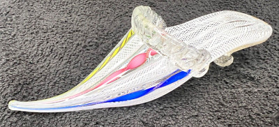 Murano Venetian Art Glass Latticino Ribbon Slipper Saviati Gold Flecks - 7''