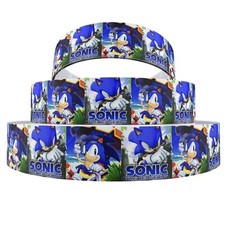 Sonic Hedgehog Themed Grid 1" Wide Repeat Ribbon Sold in Yards - USA SELLER