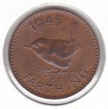 United Kingdom 1/4d Farthing 1945 Bronze Coin - Wren