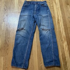 Vintage 40s 50s Distressed Big Mac Blue Denim Carpenter Jeans Baggy Wide 30x30