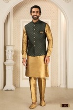 3 Pc Mens Designer Traditional Bollywood Wedding Eid Ramadan Wear Kurta Pyjama