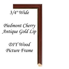 DIY CUSTOM CUT 3/4" Wide Piedmont Cherry w/ Gold Lip Wood Picture Frame Moulding