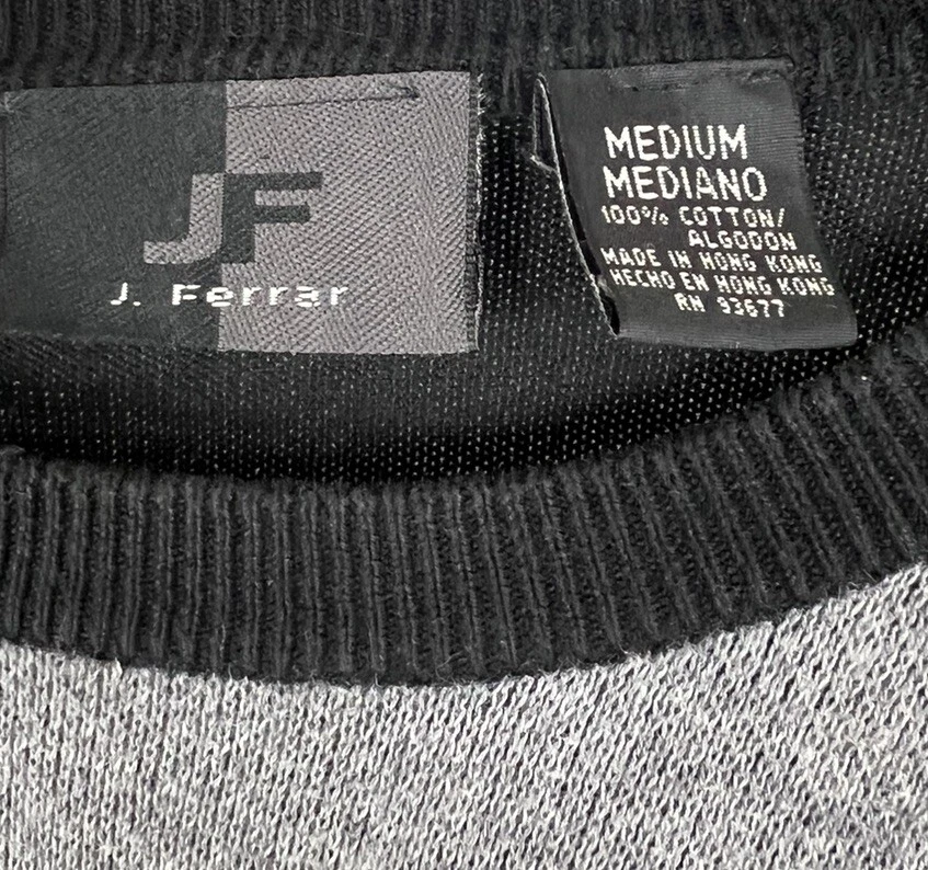 Suéter JF J. Ferrar Vintage Tejido Cuello en V Manga Larga Negro/Azul/Gris Mediano Foto 3 de 3