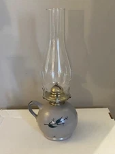 Rowe Pottery Works Hurricane Oil Kerosene Lamp Adjustable Flame Berries & Vine