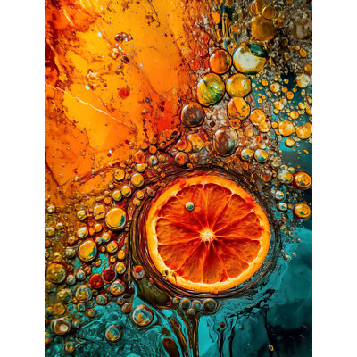 Abstrakte flüssige Farbe getrocknete orange Früchte Scheibe XL Wandbild Leinwand Poster Druck