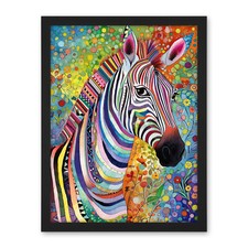 Folk Art Zebra Colourful Flower Boho Framed Wall Art Picture Print 18X24
