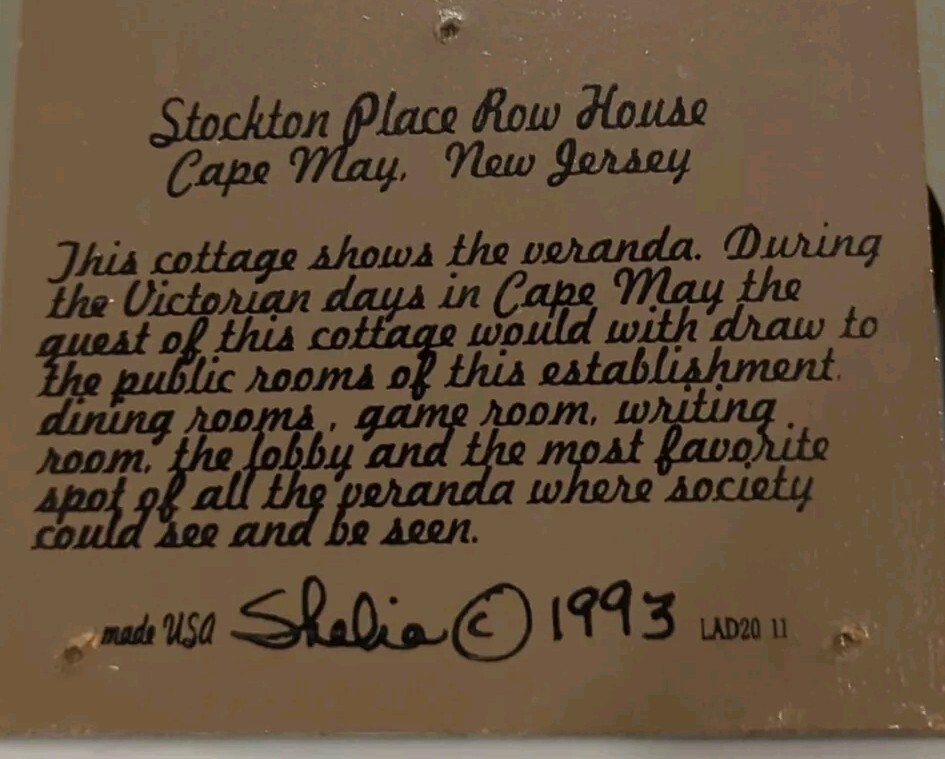FILA Figurina Stockton Place Row Ho Cape May New Jersey 7 25"X4 75" 1993 vintage