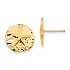 14k Yellow Gold Sand Dollar Stud Earrings Perfect Gift for Her