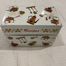 Vtg Ohio Art Co. MCM Metal Recipe Box Tin Fits 3 X 5โ Kitchen Made In USA