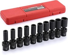 10 PCS 3/8" Drive Standard Universal Impact Socket Set, 6 Point, CR-MO, Metric