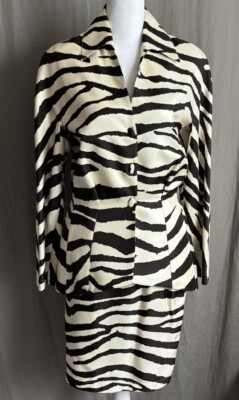 THIERRY MUGLER Paris Vintage Rare Black Silk Zebra Print Set Skirt Suit 