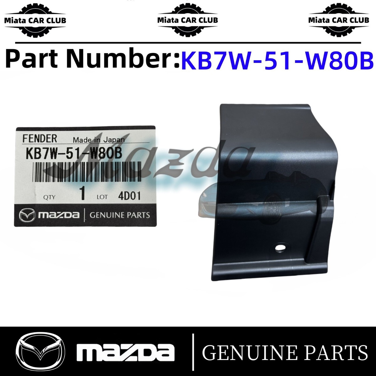 2017-2021 Genuine Mazda CX-5 Left Fender Lower Molding Trim KB7W