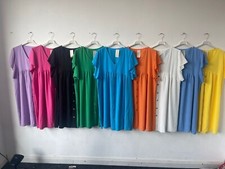 New Ladies Women's  Italian V Neck Frill Sleeve Button Dress