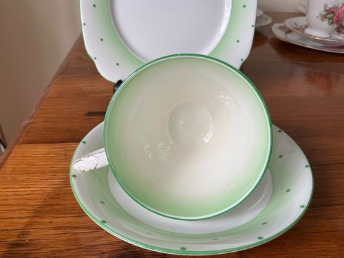 Vintage 50’s Bell , England, trio, cup, saucer & plate, green polka dots - Picture 3 of 6