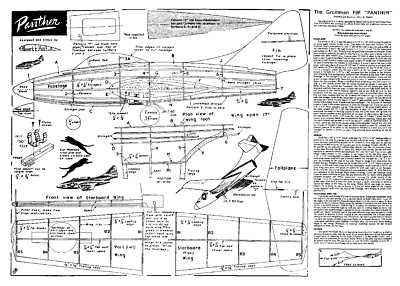 GRUMMAN PANTHER FREIFLUG JETEX MODELLPLAN UND TEILE MUSTER