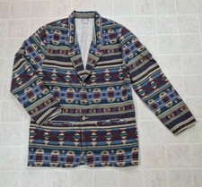 Vintage Womens Medium Blue Southwest Aztec Blazer Vivaldi USA Made