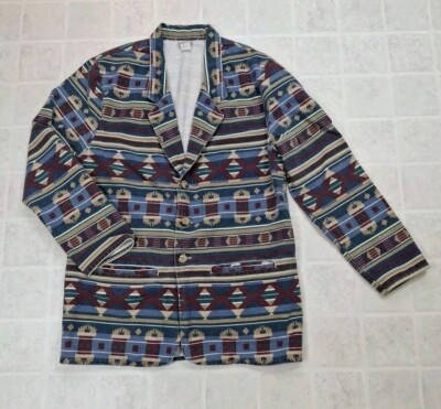 Vintage Vivaldi Jeanswear Blazer Womens Medium Denim Southwest Aztec Jacket USA