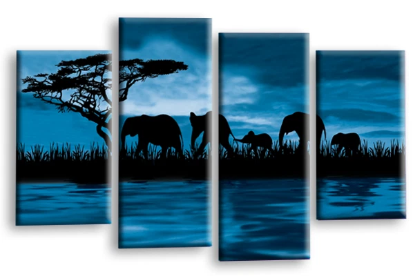 Elephant Wall Art Cream Living Room Sunset Framed Split Canvas Picture Set 4 - Image 4 of 4