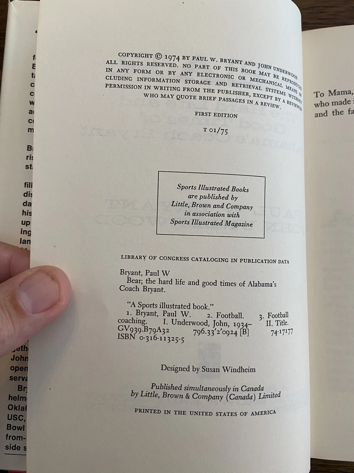 SIGNED Bear By Paul Bryant 1st Printing First Edition 1974 HCDJ Crimson Tide Foto 3 de 4