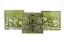 3x Keramik Fliese Sammelfliesen grün Jugendstil Blumen Vintage Kachel Kunst