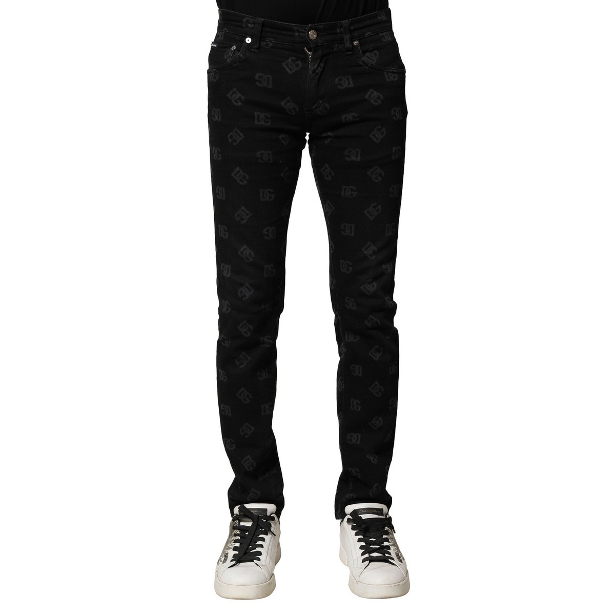 DOLCE & GABBANA Jeans Black Cotton DG Logo Skinny Men Denim IT46