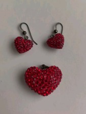 Earrings  Pendant Love Red Heart Dangle Drop Set Read