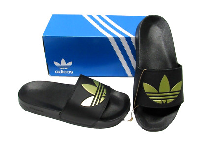 adidas Originals Womens size 10 Adilette Lite Black/Gold Big Trefoil Logo Slides