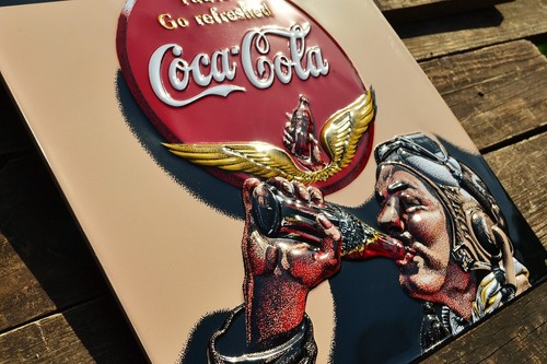 Coca-Cola Aviator Embossed Tin Metal Sign - Airplane - Coke - Pilot - Retro - Picture 4 of 5