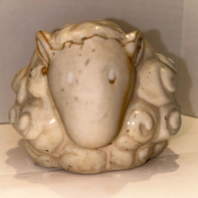 Ceramic Collectible Fat Sitting Glazed Grumpy Sheep  Figurine. 3.5 